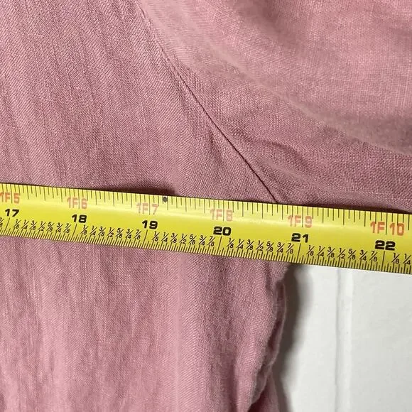 Linen Womens Blouse‎ Size L Short Sleeve Oversized Pink Boxy Top Boho Coastal - Picture 6 of 7